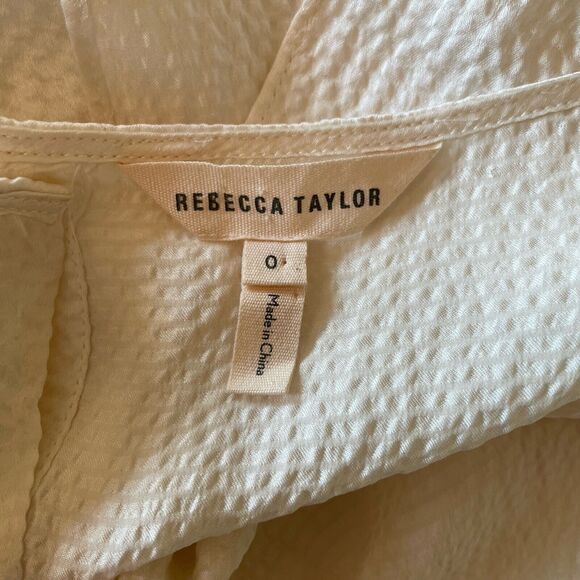REBECCA TAYLOR Pebbled Silk Woman 3/4 SLEEVE RUFFLE VANILLA Ivory BLOUSE 0 XS 2 - Picture 3 of 9